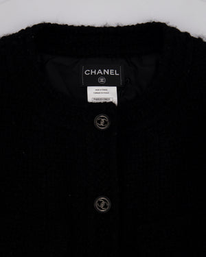 Chanel Black Tweed 3/4 Sleeve Dress with Covered Pockets and Black and Gunmetal CC Logo Button Details FR 36 (UK 8)