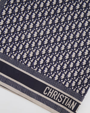 Christian Dior Navy and Grey Dior Oblique Logo Scarf 90cm