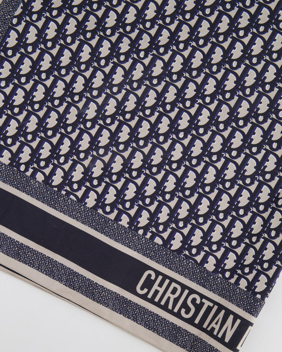 Christian Dior Navy and Grey Dior Oblique Logo Scarf 90cm