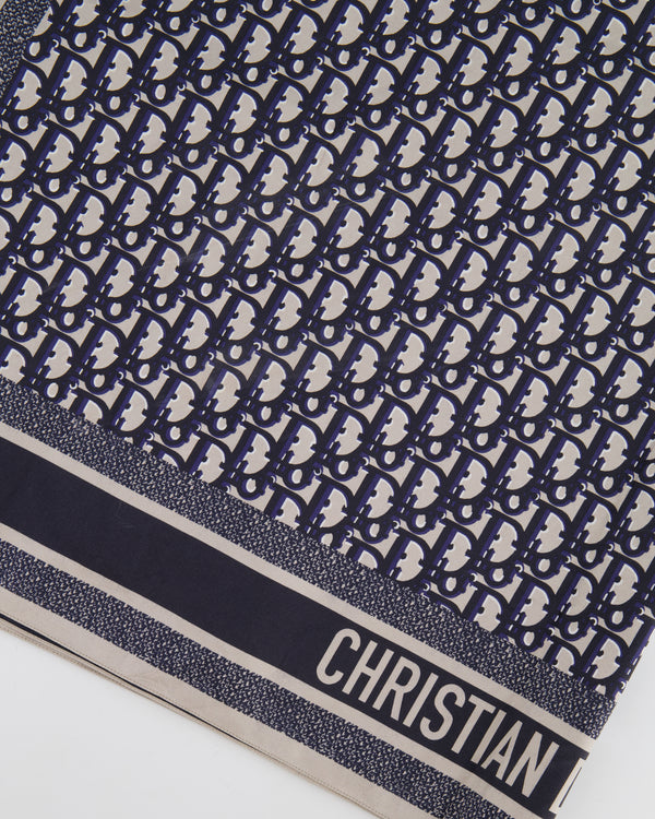 Christian Dior Navy and Grey Dior Oblique Logo Scarf 90cm