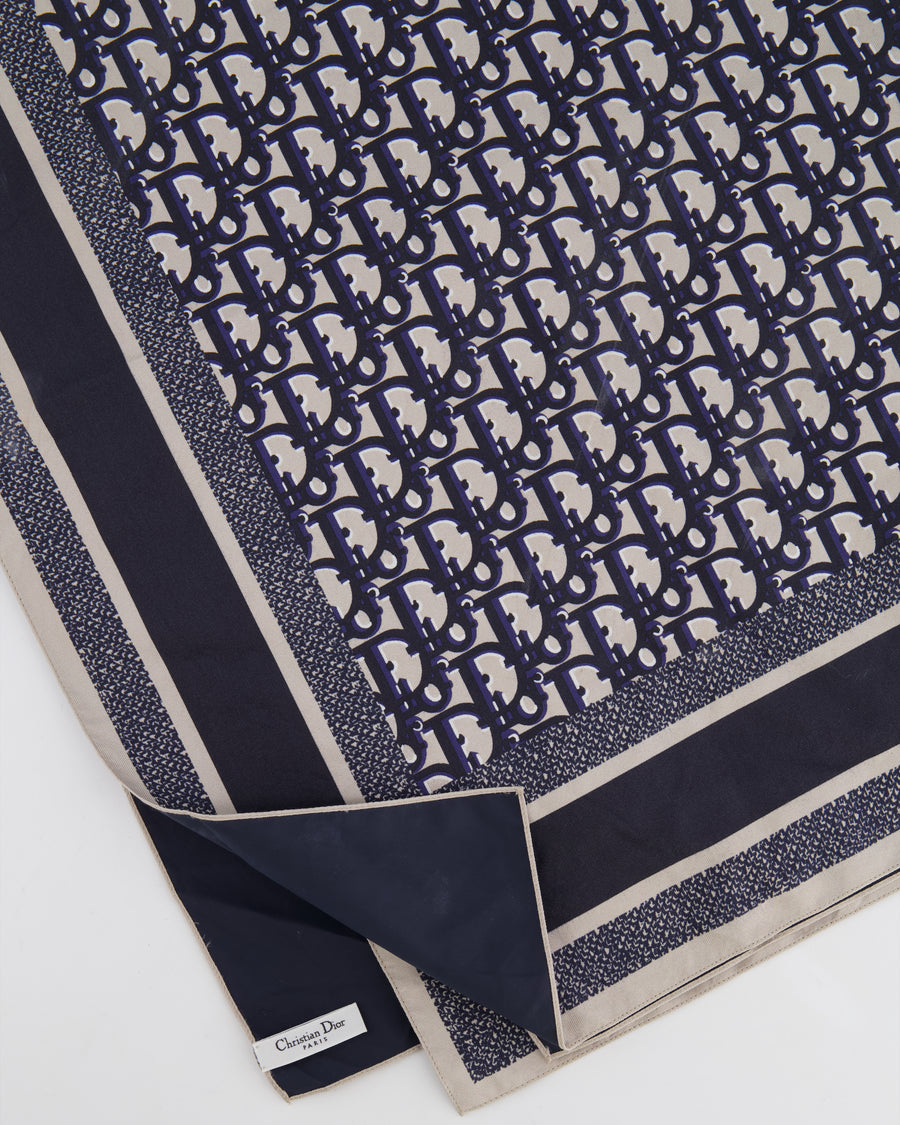 Christian Dior Navy and Grey Dior Oblique Logo Scarf 90cm