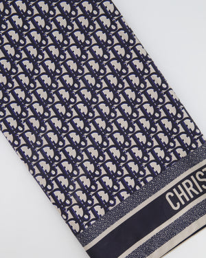 Christian Dior Navy and Grey Dior Oblique Logo Scarf 90cm