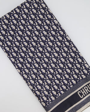 Christian Dior Navy and Grey Dior Oblique Logo Scarf 90cm