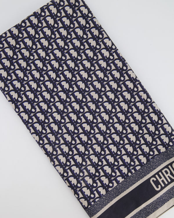 Christian Dior Navy and Grey Dior Oblique Logo Scarf 90cm