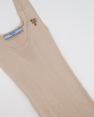 Prada Beige Knitted Silk Organza Midi Dress with Logo Print Size IT 36 (UK 4)