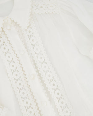 Zimmermann White Ramie Blouse with Puff Sleeves and Lace Detail Size UK 8