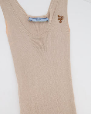 Prada Beige Knitted Silk Organza Midi Dress with Logo Print Size IT 36 (UK 4)