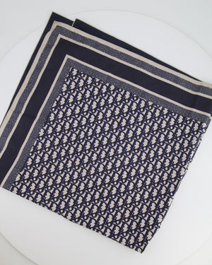 Christian Dior Navy and Grey Dior Oblique Logo Scarf 90cm