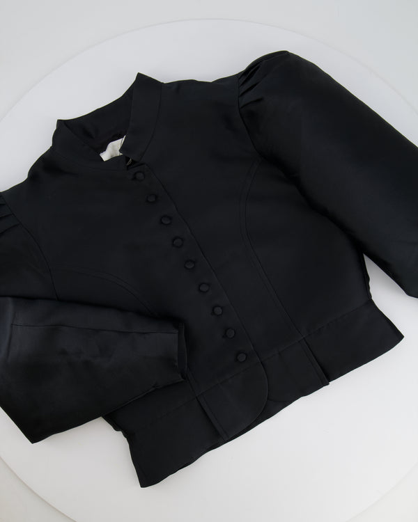 Destree Black SatinCropped Jacket with Puff Sleeves Size XS (UK 6) RRP £450