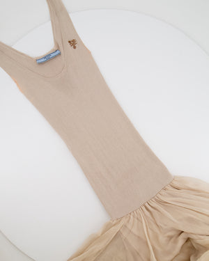 Prada Beige Knitted Silk Organza Midi Dress with Logo Print Size IT 36 (UK 4)