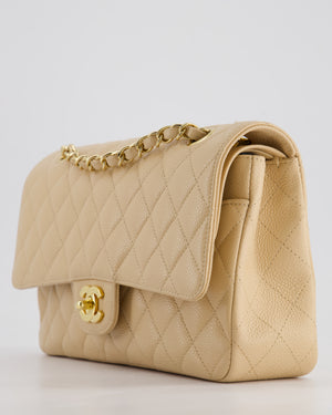 Chanel Beige Classic Medium Double Flap Bag in Caviar Leather with Gold Hardware