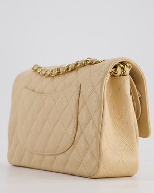 Chanel Beige Classic Medium Double Flap Bag in Caviar Leather with Gold Hardware