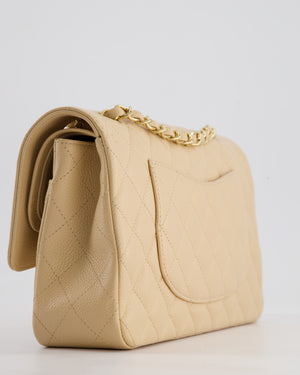 Chanel Beige Classic Medium Double Flap Bag in Caviar Leather with Gold Hardware