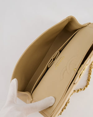 Chanel Beige Classic Medium Double Flap Bag in Caviar Leather with Gold Hardware