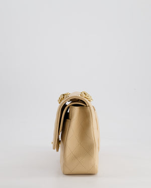 Chanel Beige Classic Medium Double Flap Bag in Caviar Leather with Gold Hardware