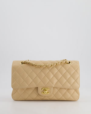 Chanel Beige Classic Medium Double Flap Bag in Caviar Leather with Gold Hardware