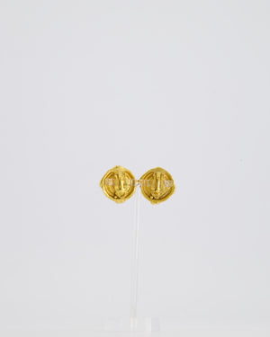 *HOT* Chanel Gold Round Button Pearl Clip On CC Earrings