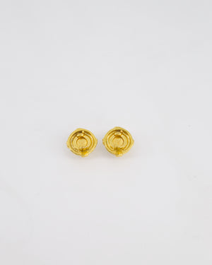 *HOT* Chanel Gold Round Button Pearl Clip On CC Earrings