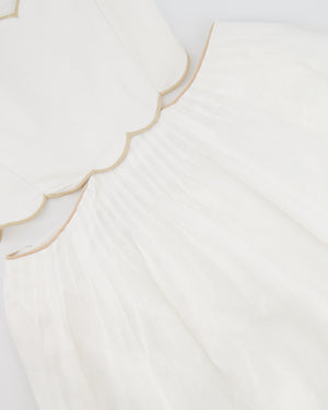 Zimmermann White Devi Linen Midi Dress with Cutout Detail and Beige Trim Detail Size US 0 (UK 8)