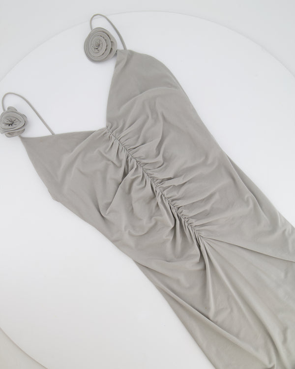 Magda Butrym Grey Maxi Dress with Ruch Detail and Rose Apliquee Size FR 34 (UK 6) RRP £1,450