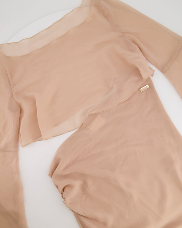 Pheme Paris Nude Chiffon Midi Dress with Cut Out Detail Size XS (UK 6)