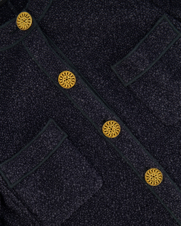 Chanel Vintage Navy Blue Tweed Jacket with Gold Chain Buttons Size FR 36 (UK 8)