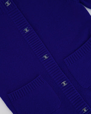 Chanel Cobalt Blue Cashmere Long Cardigan with Silver CC Logo Buttons Size FR 34 (UK 6)