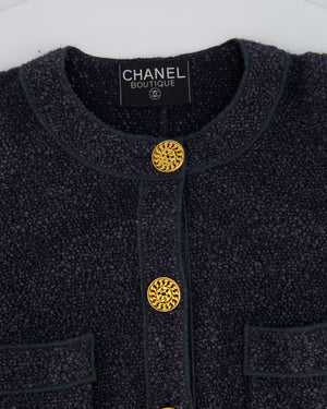 Chanel Vintage Navy Blue Tweed Jacket with Gold Chain Buttons Size FR 36 (UK 8)