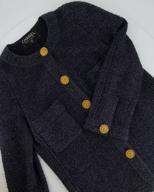 Chanel Vintage Navy Blue Tweed Jacket with Gold Chain Buttons Size FR 36 (UK 8)