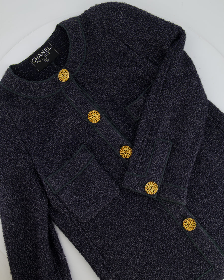 Chanel Vintage Navy Blue Tweed Jacket with Gold Chain Buttons Size FR 36 (UK 8)