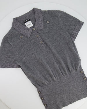 Chanel 08A Grey Two Piece Cashmere Detachable Top and Cardigan Set with Silver Metallic Details Size FR 40 (UK 12)