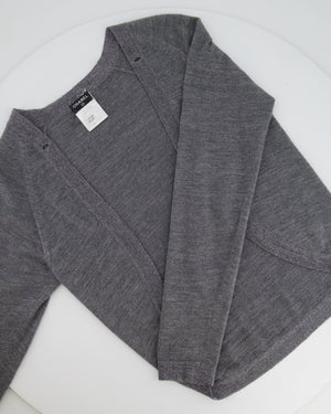 Chanel 08A Grey Two Piece Cashmere Detachable Top and Cardigan Set with Silver Metallic Details Size FR 40 (UK 12)