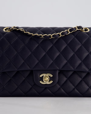 *HOT* Chanel Midnight Blue Classic Medium Double Flap Bag in Caviar Leather with Champagne Gold Hardware