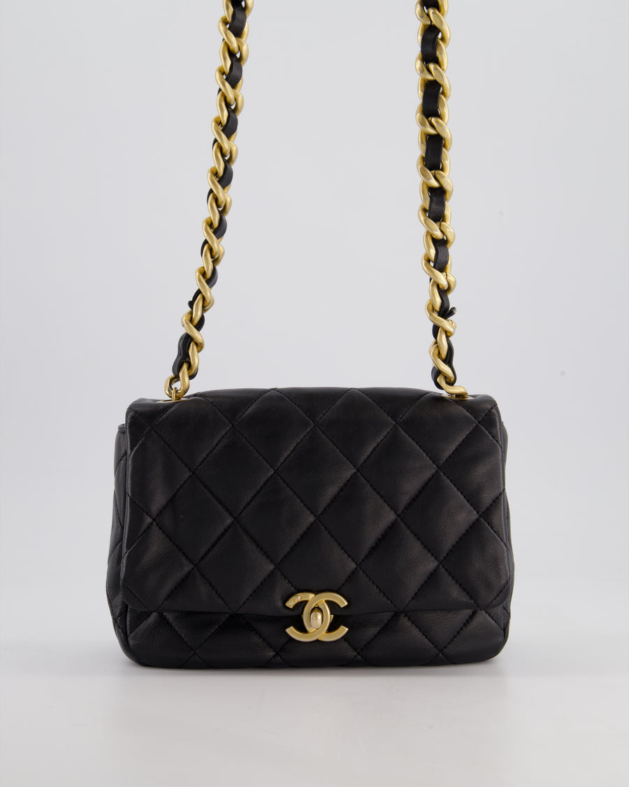 Chanel Black Small Single Flap Cross-Body Bag in Goatskin Leather with Gold & Black Hardware