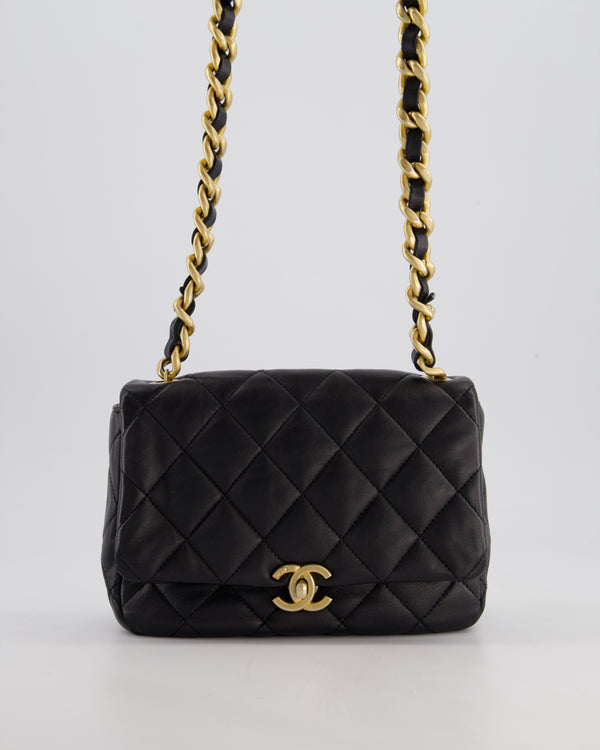 Chanel Black Small Single Flap Cross-Body Bag in Goatskin Leather with Gold & Black Hardware