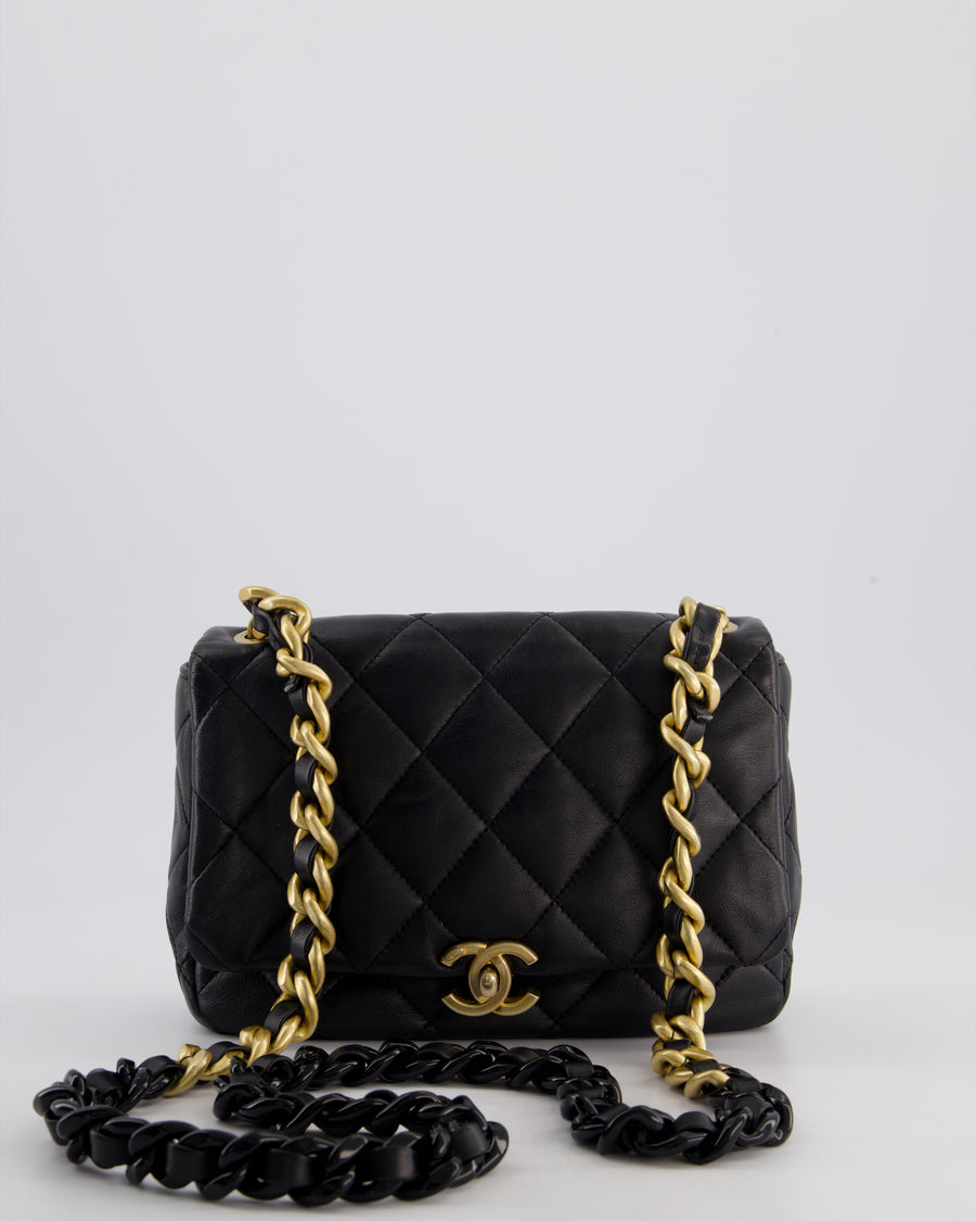 Chanel Black Small Single Flap Cross-Body Bag in Goatskin Leather with Gold & Black Hardware