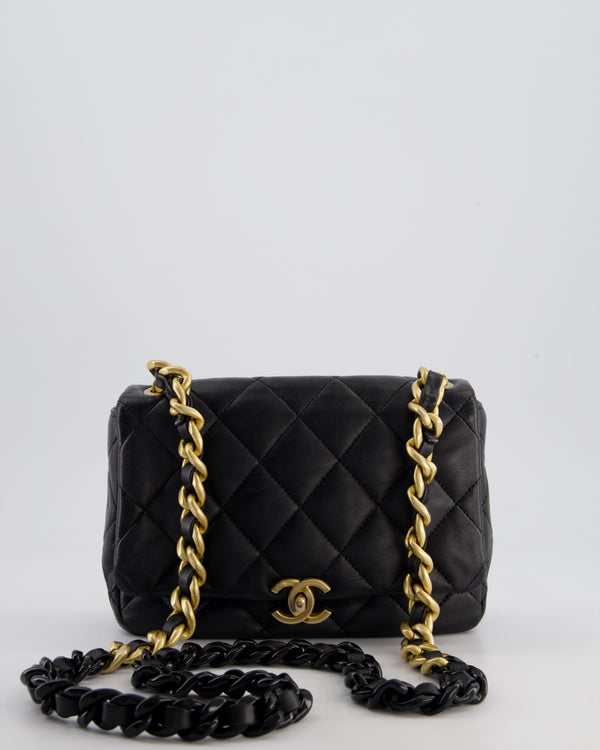 Chanel Black Small Single Flap Cross-Body Bag in Goatskin Leather with Gold & Black Hardware
