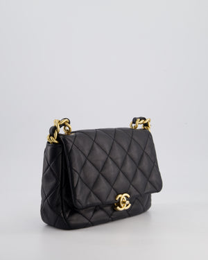 Chanel Black Small Single Flap Cross-Body Bag in Goatskin Leather with Gold & Black Hardware