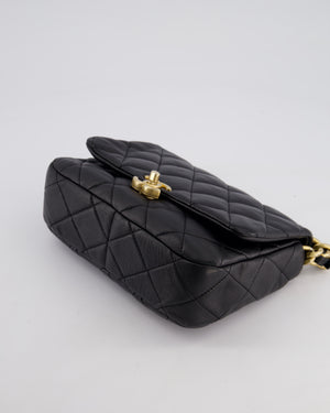 Chanel Black Small Single Flap Cross-Body Bag in Goatskin Leather with Gold & Black Hardware