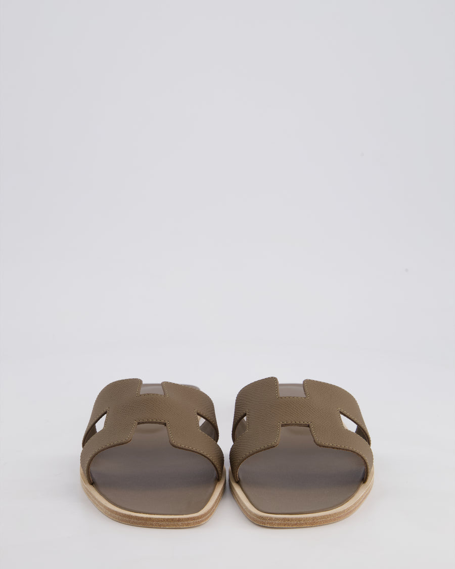 Hermès Oran Etoupe Epsom Leather Sandals Size EU 38.5