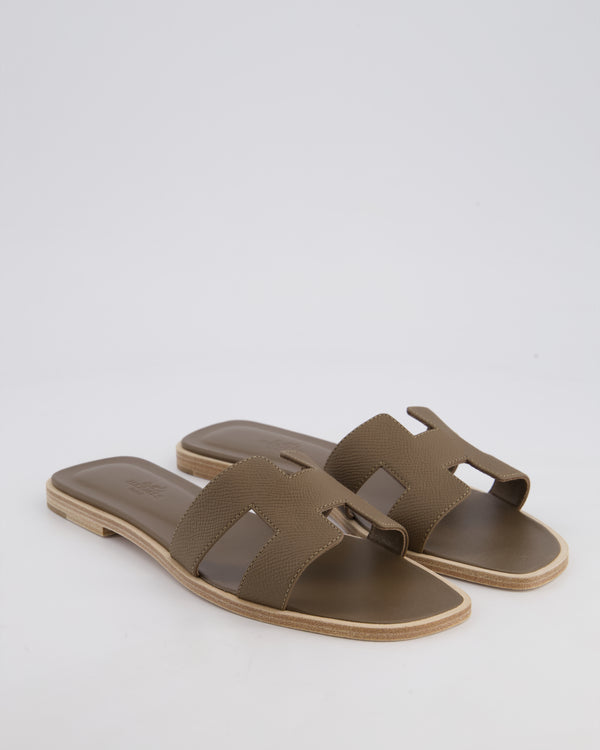 Hermès Oran Etoupe Epsom Leather Sandals Size EU 38.5