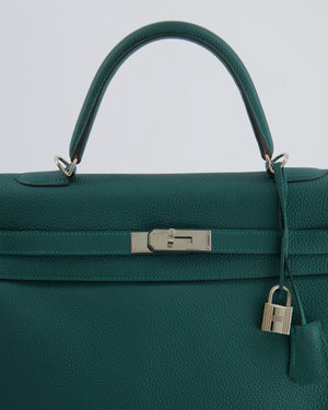 Hermes Kelly 35 Retourne Bag in Vert Vertigo Togo Leather with Palladium Hardware