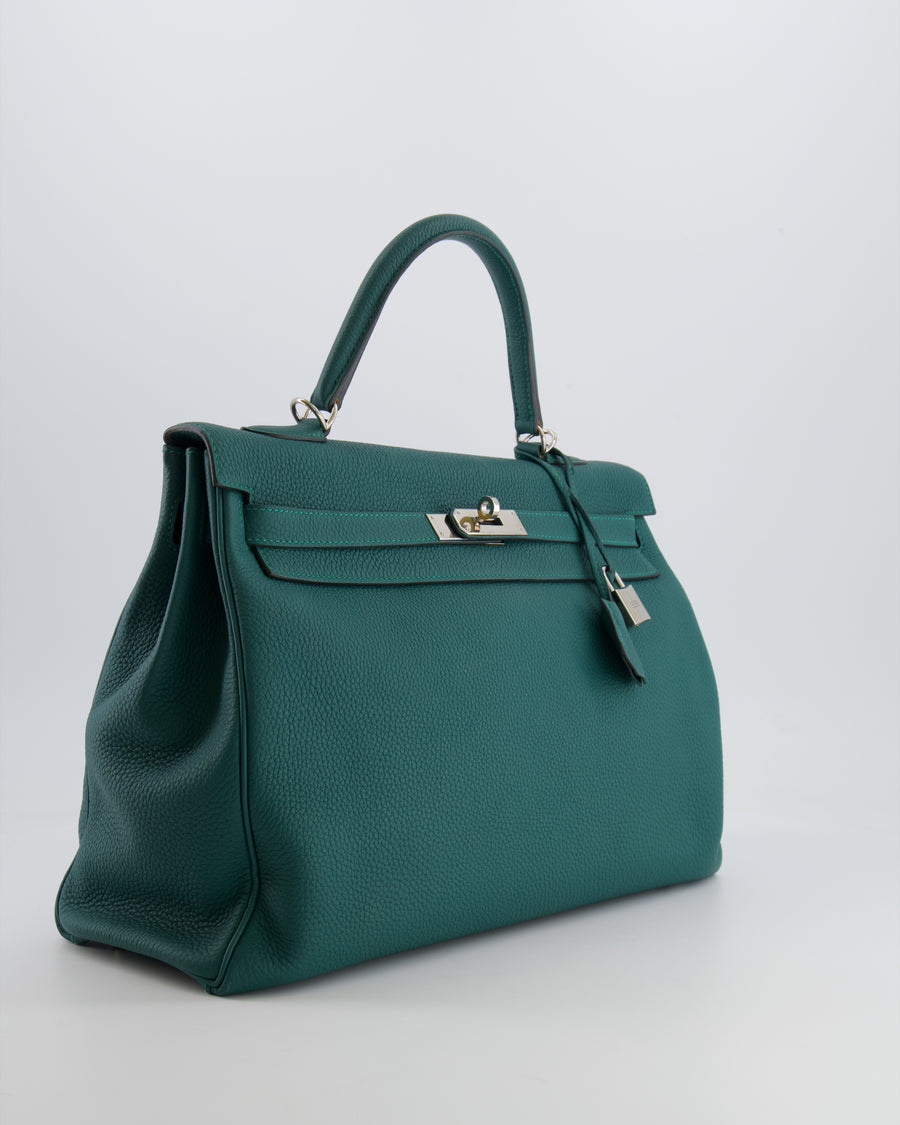 Hermes Kelly 35 Retourne Bag in Vert Vertigo Togo Leather with Palladium Hardware