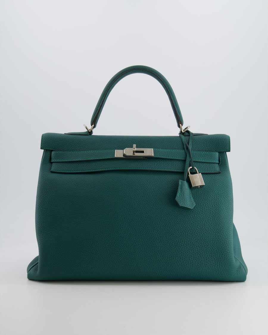 Hermes Kelly 35 Retourne Bag in Vert Vertigo Togo Leather with Palladium Hardware
