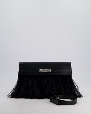 *EXTRA RARE* Hermès Kelly Elan Folie Bag in Noir Chevrè Chamkila Leather with Ostrich Feathers and Palladium Hardware