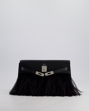 *EXTRA RARE* Hermès Kelly Elan Folie Bag in Noir Chevrè Chamkila Leather with Ostrich Feathers and Palladium Hardware