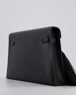 *EXTRA RARE* Hermès Kelly Elan Folie Bag in Noir Chevrè Chamkila Leather with Ostrich Feathers and Palladium Hardware