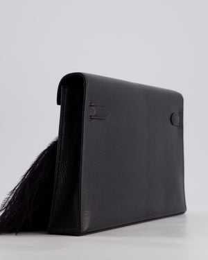 *EXTRA RARE* Hermès Kelly Elan Folie Bag in Noir Chevrè Chamkila Leather with Ostrich Feathers and Palladium Hardware