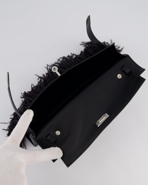 *EXTRA RARE* Hermès Kelly Elan Folie Bag in Noir Chevrè Chamkila Leather with Ostrich Feathers and Palladium Hardware