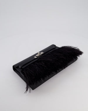 *EXTRA RARE* Hermès Kelly Elan Folie Bag in Noir Chevrè Chamkila Leather with Ostrich Feathers and Palladium Hardware
